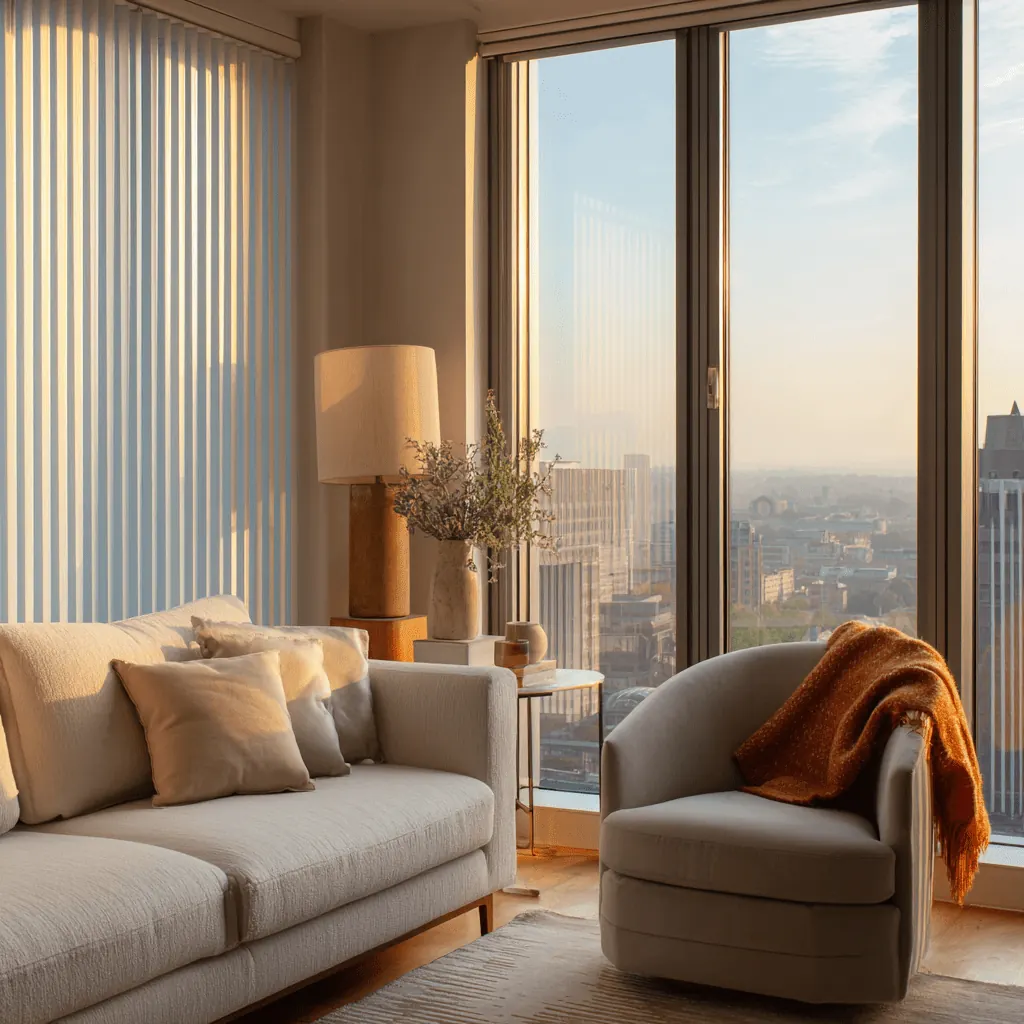 Motorized roller shades on tall Fortville windows